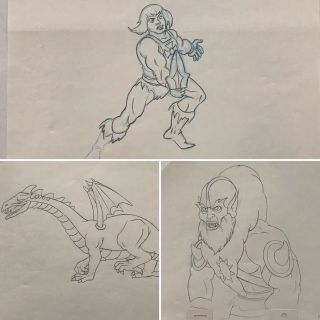 3 He - Man Masters Of The Universe Motu Filmation Animation Cel Sketch W/