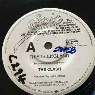 The Clash.  This Is England - - Rare 1985 Australian Promo 7 " 45.  Punk Strummer