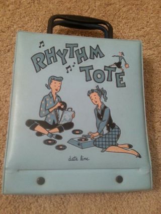 Vintage Date Line Rhythm Tote 45 Rpm Blue Storage Case W/ 11 Records