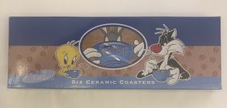 Warner Bros Looney Tunes Ceramic Coasters Set Of 6 Tweety Bird Pepe Le Pew Taz