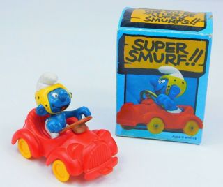 Schleich Smurfs Smurf In Red Car Complete Vintage Pvc