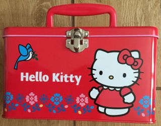 Vtg 1976 Sanrio Hello Kitty Tin Keepsake Lunch Box With Handle Japan