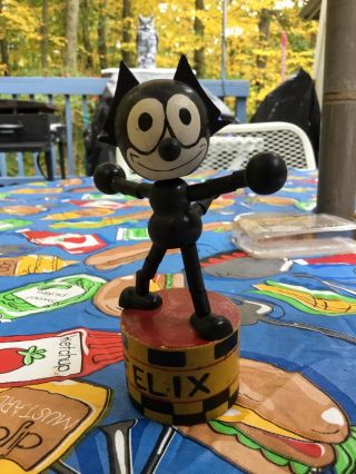 Rare Felix The Cat Wooden Push Puppet Wood Toy Figurine