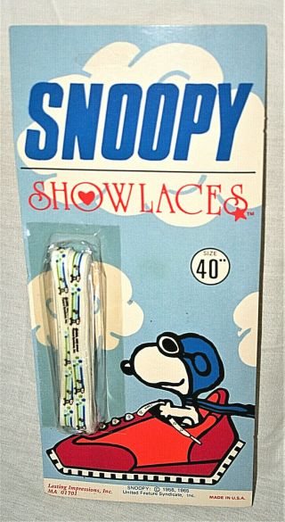 Vintage Snoopy Peanuts Flying Ace Shoe Laces 1982 Nos Moc Size 40 "