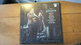 Puccini " La Boheme " 2 Lp Box Set (london Stereo Pavarotti Freni Von Karajan)