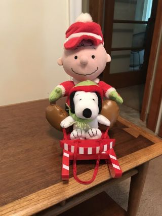 Peanuts Charlie Brown And Snoopy On Sled Plush Musical 2004 Nwt