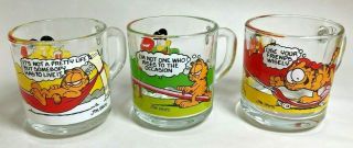 Vintage 1978 Mcdonalds Jim Davis Garfield Glass Coffee Mugs Set Of 3