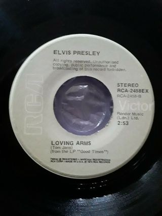 Elvis Presley Rare Gray Label Loving Arms/my Boy 45 1974 Very Good Vg