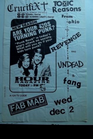 Vtg Toxic Reasons Fang Undead Crucifix 11x17 Punk Flyer Poster Kbd Hardcore