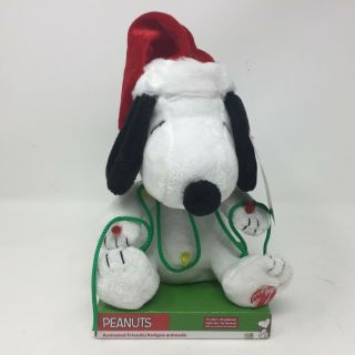 Peanuts Animated Dancing Snoopy Plush Christmas Lights Up Plays Theme Song