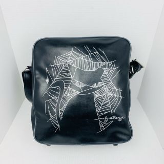 Vintage Emily Strange Cat Spider Web Black Leather Large Shoulder Bag Purse