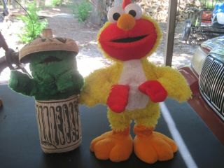 2 Sesame Street Toys: Talking & Chicken Dance Elmo,  Plush Grouch In A Trash Can