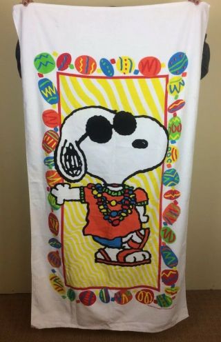 Vtg Snoopy Joe Cool Official Peanuts Party Beach Towel Jay Franco Usa