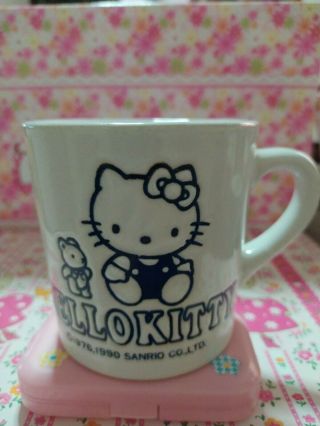 Rare 1990 Sanrio Vintage Hello Kitty White - Navy Cup Mug Japan Ceramic
