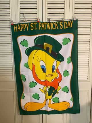 Vtg 1999 Looney Tunes Tweety Bird Happy St.  Patwick`s Day Flag 29 " X 42 "