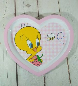 1999 Warner Brothers Tweety Bird & Bee Heart Shaped Plate (hard Plastic) Pink