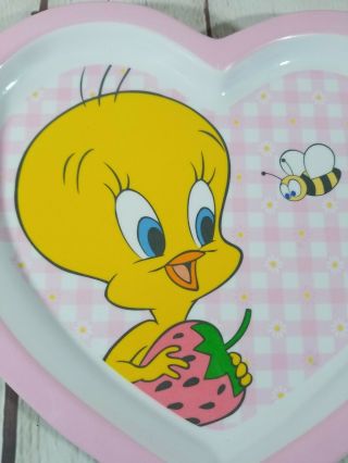 1999 Warner Brothers Tweety Bird & Bee Heart Shaped Plate (Hard Plastic) Pink 2
