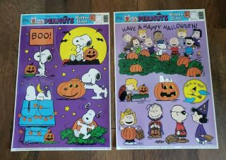 2 Peanuts Gang Halloween Window Clings Snoopy Charlie Brown 50 Yr Celebrate
