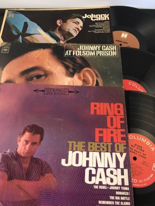 3 Albums Johnny Cash - Folsom Prison,  Ring Of Fire - Columbia,  Lorena - Harmony Vtg