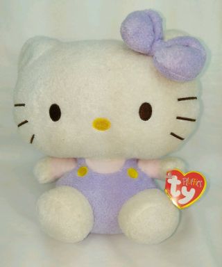 Cuddly Cute Kitten Hello Kitty Ty Plush Pluffies Lavender Stuffed Doll 2011 8 "