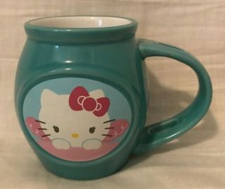 Hello Kitty Ceramic Soup Tea Mug 2014 Sanrio Aqua Blue Green No Spoon