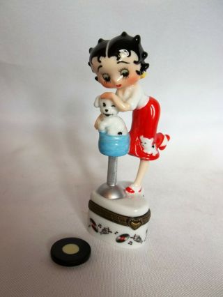 Betty Boop Figurine Hinged Porcelain Trinket Box,  Diner Poodle Skirt W/ Dog