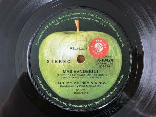 Paul Mccartney - Rare Aussie Apple Promo 45 " Mrs.  Vanderbilt " 1974