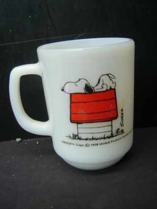 Peanuts Snoopy On Dog House Fire King Anchor Hocking Mug Allergic To Mornings