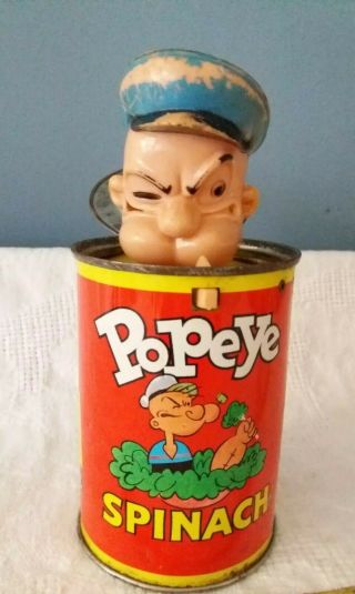 Mattel Popeye The Sailor Man Tin Toy Spinach Can Pop Jack In The Box Vintg 1957