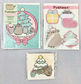 Rare 2015/2016 Pusheen Box Exclusives: Christmas Pins,  Sticky Notes,  & Cards