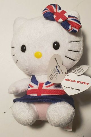 Vintage Ty Hello Kitty Beanie Babies Plush Great Britain Dress & Bow 6 " 2012