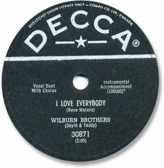 Mega Rare 1959 Wilburn Brothers Country 78 Rpm Record.  I Love Everybody
