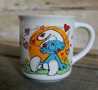 1982 Smurfs Mug Guess Who Loves Ya Smurf By Wallace Berrie Co