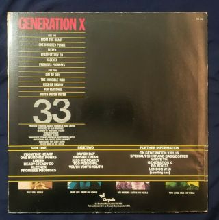 VINYL LP GENERATION X U.  K OBI CHRYSALIS CHR 1169 UK 1978 BILLY IDOL PUNK GLAM 2