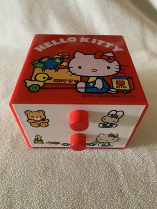 Vintage Sanrio Hello Kitty Trinket / Jewelry Box With Two Drawers Red Plastic