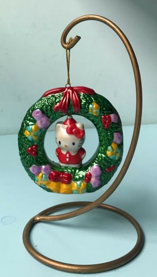Vintage 2000 Sanrio Hello Kitty Christmas Wreath Ornament And Stand Nib