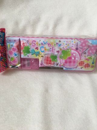Qlia Strawberry Double Compartment Magnetic Pencil Case With Sharpner