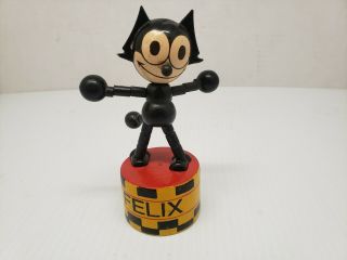 Vintage Wood Wooden Felix The Cat Push Up Puppet Toy Ftcp Inc.