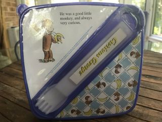 Vintage Curious George Sandwich Box/container W/ Fork & Spoon