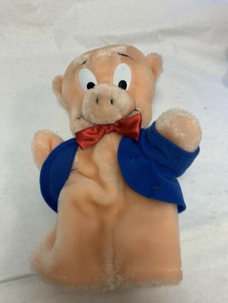 Vintage 1993 Looney Tunes Porky Pig Hand Puppet 24k Mighty Star Plush Doll Toy
