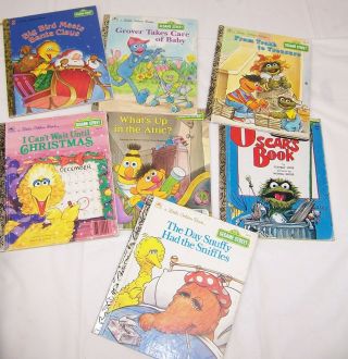 7 Vintage Sesame Street Little Golden Books:grover,  Oscar,  Big Bird,  Bert& Ernie