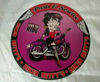 Biker Betty Boop Live To Ride 12 " Round Metal Motorcycle Parts Service Sign