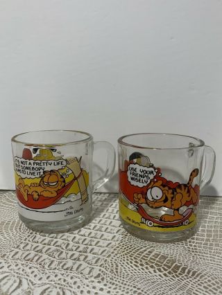 2 Garfield And Friends Odie 1978 Vintage Mcdonalds Glass Mug Coffee Cups