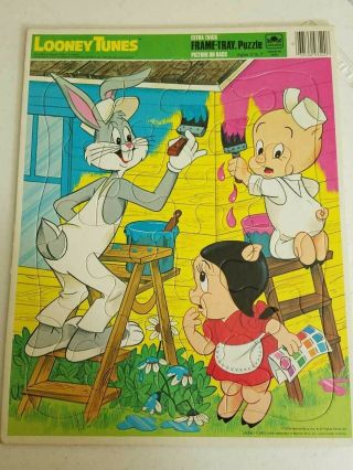 Vintage Looney Tunes Golden Frame Tray Puzzle Bugs Bunny Porky Pig Large 11x14