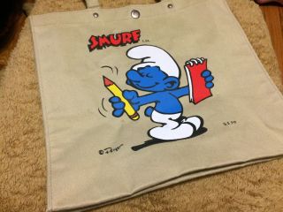 Vintage Smurfs Canvas Tote Bag / Book Bag / Purse Peyo