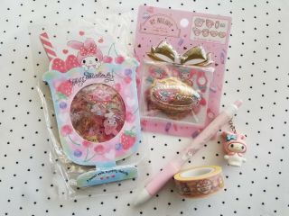 Sanrio My Melody Sticker Flakes & Pen & Washi Masking Tape Kawaii Bundle
