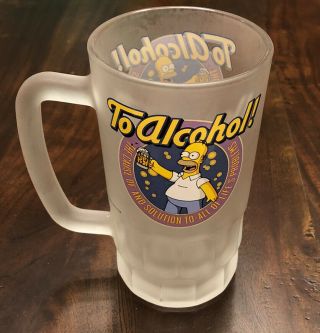The Simpsons " To Alcohol " Homer Simpson 20 Oz.  Frosted Glass Beer Mug 2002