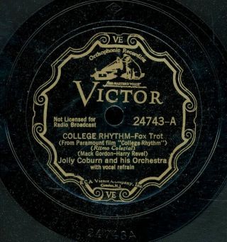 78tk - Dance - Victor 24743 - Jolly Coburn & Orch.  - (college Rhythm/stay As Sweet As)