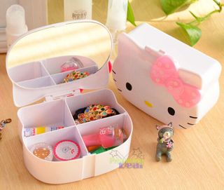 Cute Pink Bow Hello Kitty Desk Jewelry Box Cosmetic Case Stationery Box