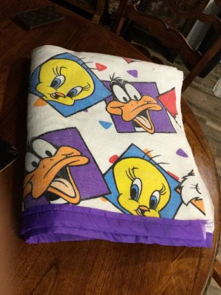 Vintage Looney Tunes 1992 Blanket Bugs Bunny Tweety Bird Sylvester 88x75